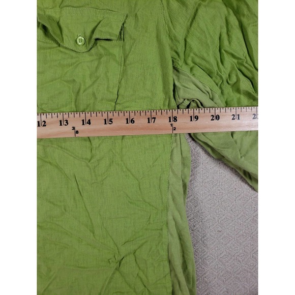 Linen Blend Shirt Womens 2X Green Roll Tab Sleeve Flap Pockets Button-Up - Picture 8 of 13